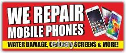 NOUS RÉPARONS LES TÉLÉPHONES MOBILES Banderole publicitaire en vinyle Mesh Service de réparation des dommages sur les smartphones.